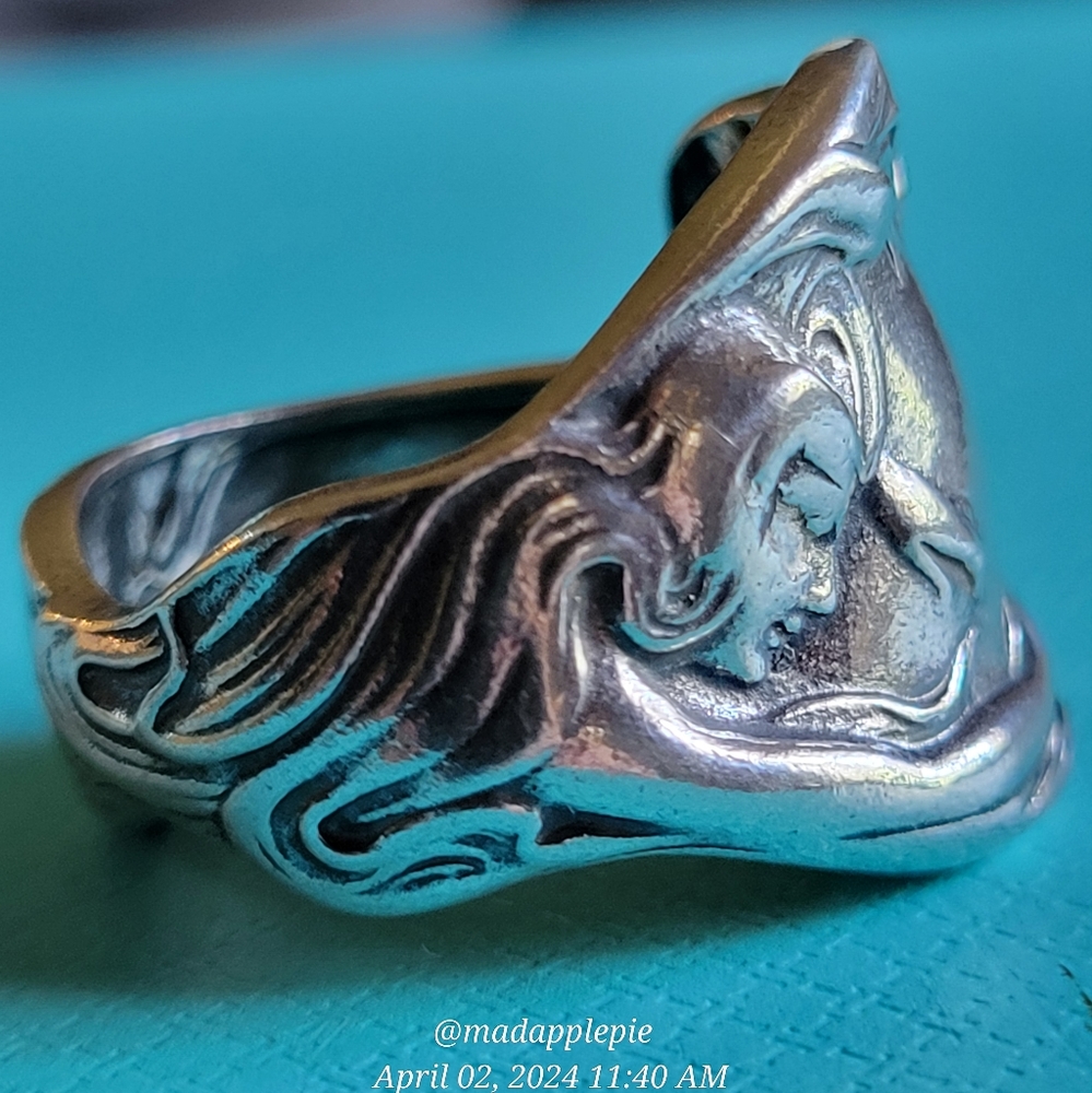 Vintage Forest Nymph Spoon Ring in Sterling Silver Antique Mother Nature